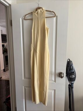 Sleeveless High-Neck Cream Maxi Dress